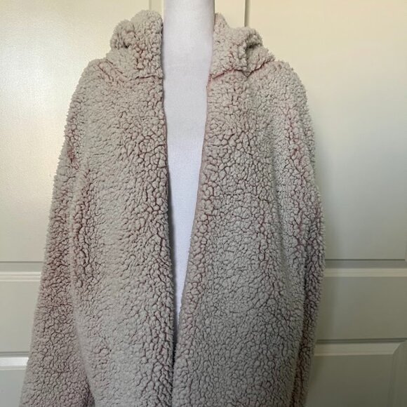 PINK Victorias Secret Pink Sherpa Open Front Hoodie Teddy Cardigan One Size - Picture 1 of 12